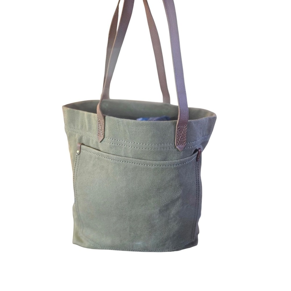 Madewell The Transport Tote Waxed Canvas Olive Green Leather Strap Handbag - Picture 4 of 9